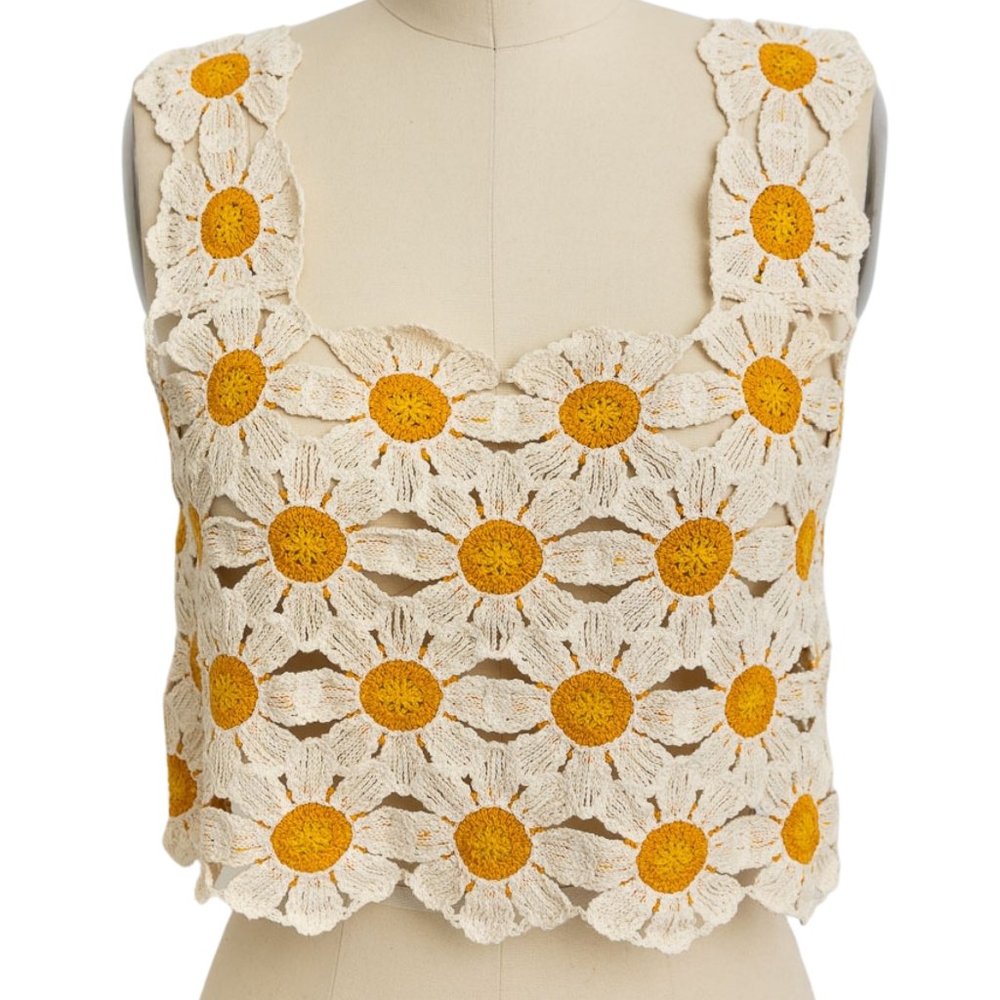 Now Available! Daisy Crochet Crop Cotton Sizes XS/S Or M/L Tank Top Boho Natural